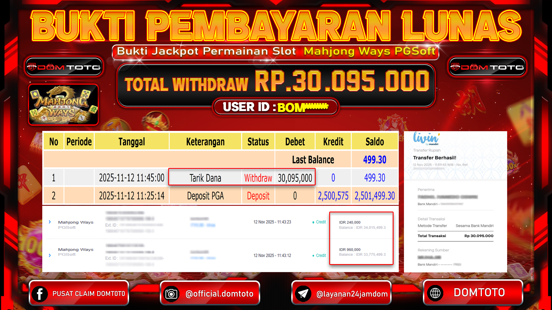 JACKPOT Slot Mahjong Ways PGSoft 12 NOVEMBER 2025
